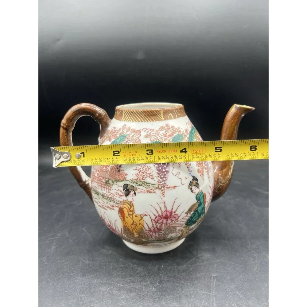 Antique Japanese Kutani Moriage Porcelain Tea Coffee Pitcher Meiji Gilt Decor